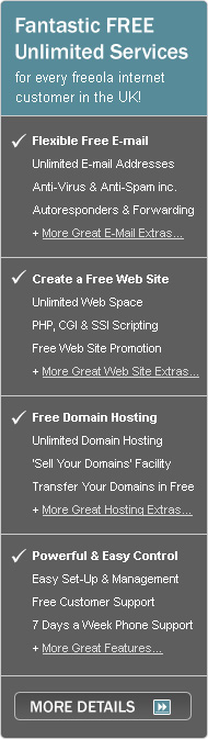 Fantastic FREE Unlimited Services for every freeola internetcustomer in the UK!